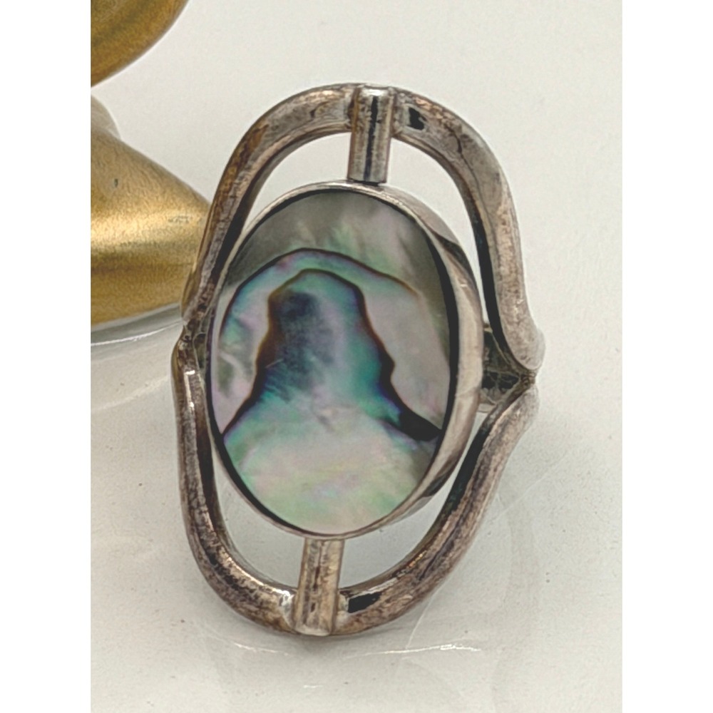 Mexico 925 Sterling Silver Reversible Flip Ring Abalone Faux Turquoise Size 7
